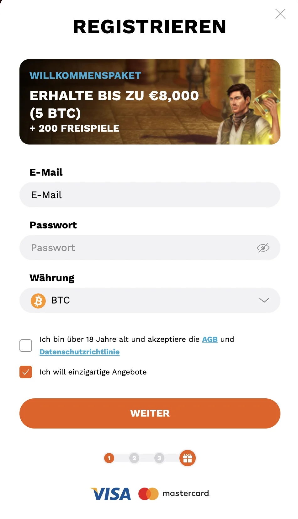 Level Up Casino registrieren